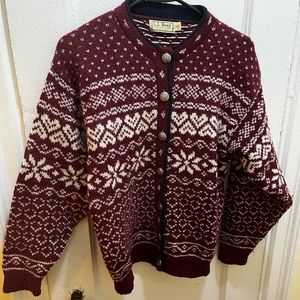 Vintage L.L. Bean Nordic fair isle wool cardigan filigree metal buttons sz S